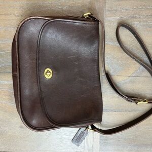 Coach Brown Leather Messenger Bag with Gold-Tone Closure